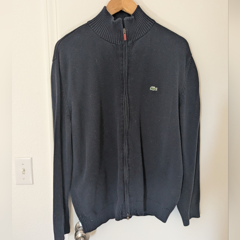 Lacoste Blue Zip Up Sweater Casual Knit
